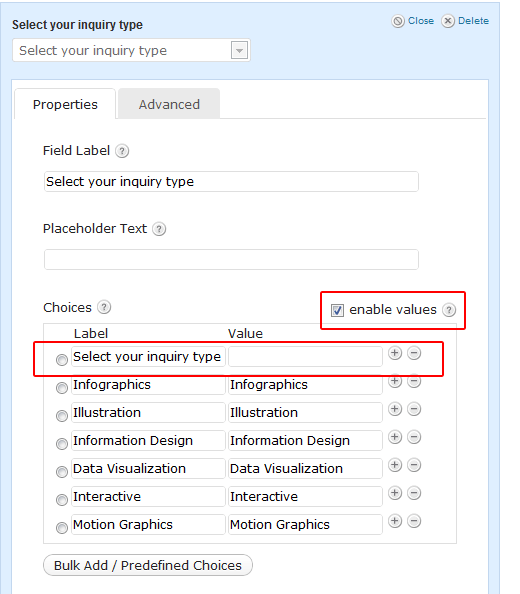 Drop Down Placeholder Text in Gravity Forms