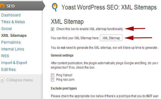 Enable XML WordPress Sitemaps in WordPress SEO plugin