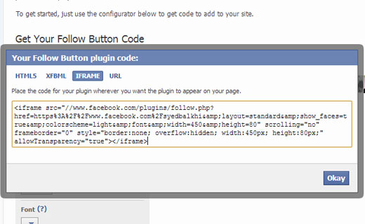 Get the follow button code in an iframe for your WordPress website