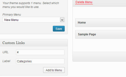 Adding a custom link to the menu without URL