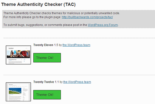 Theme Authenticity Checker showing results