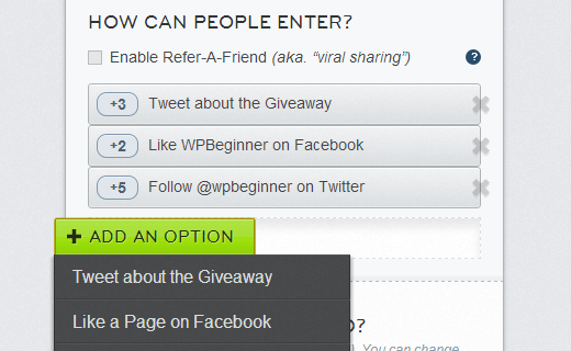 Choose how people can enter the giveaway