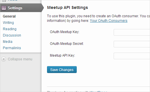 Meetup Widgets Settings