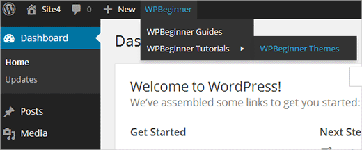 Adding a menu or group of custom links in WordPress toolbar