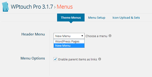 Choose a menu for your mobile site
