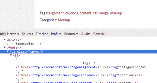 Finding the css class used by the theme for tags Finding the css class used by the theme for tags