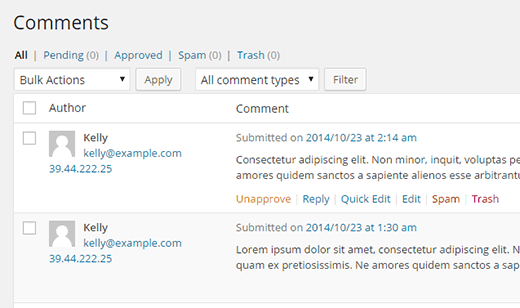 Comments screen in WordPress