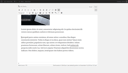 Distraction free editor in WordPress 4.1