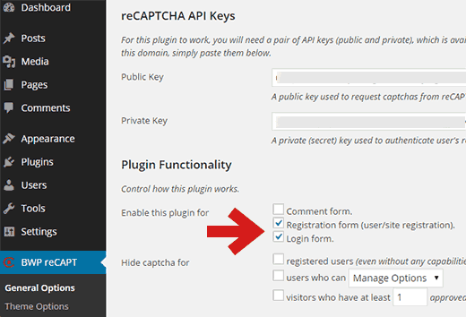 Enable reCAPTCHA for login and registration forms