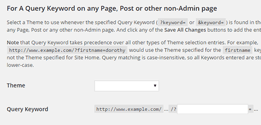 Use a theme based on query keyword