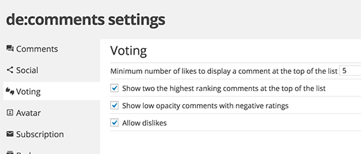 Comment voting settings