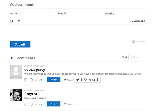 WordPress comments using De:comments