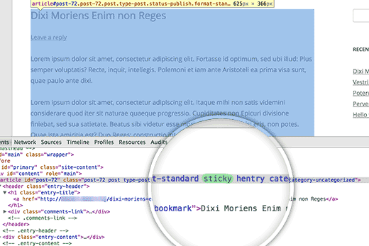 Sticky class added to post container