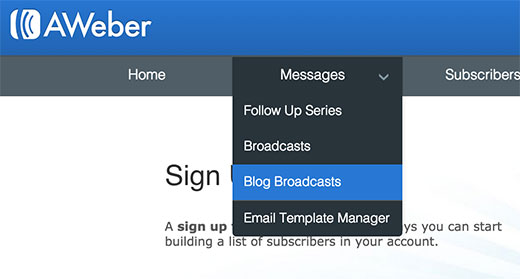 Creating blog broadcasts - RSS to email subscription in Aweber for WordPress