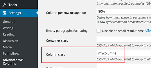 Adding CSS class for your columns
