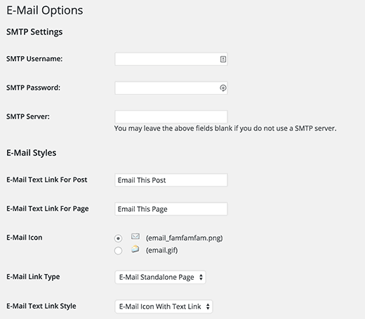 Settings page for WP-EMail Settings page for WP-EMail