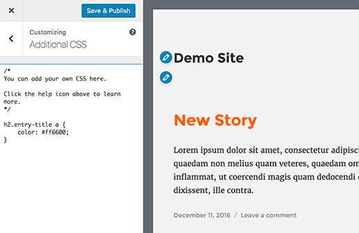 Adding custom CSS in theme customizer