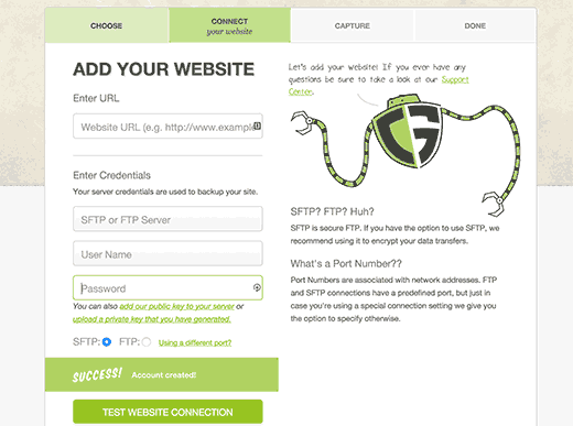 Adding your website's FTP or SFTP information Adding your website's FTP or SFTP information