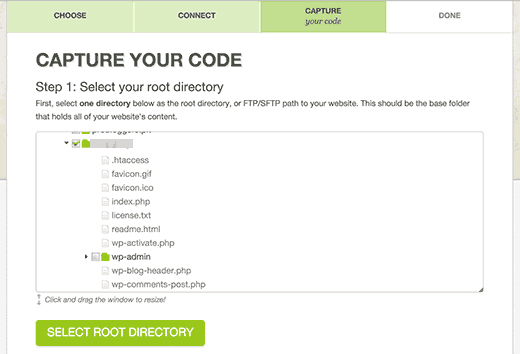 Select root directory Select root directory
