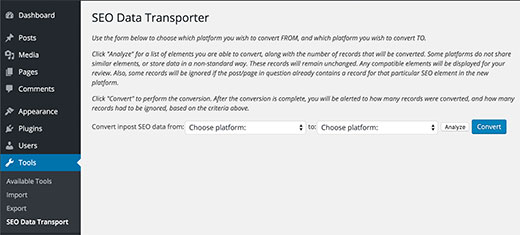 Transferring SEO settings