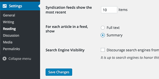 Summary in RSS feeds