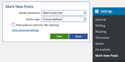 Mark new posts settings