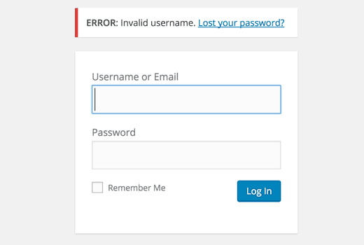 Invalid username error