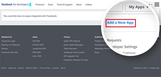 Create a new Facebook app