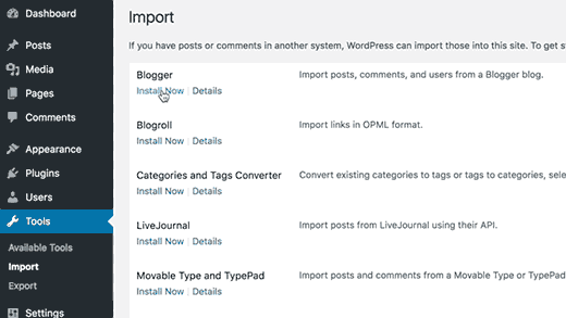 Installing an importer plugin in WordPress 4.6