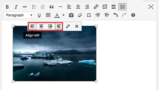 Align image using the buttons in image toolbar