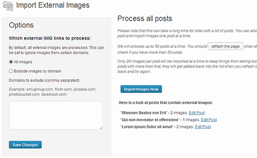 Import external images plugin settings