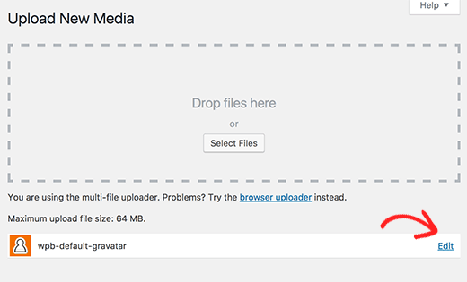 Upload and edit custom default gravatar image