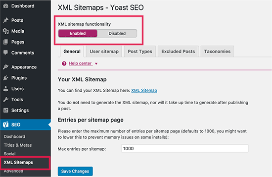 Enabling XML Sitemaps in Yoast WordPress SEO plugin