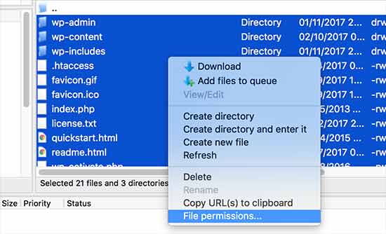 Setting permissions for all files