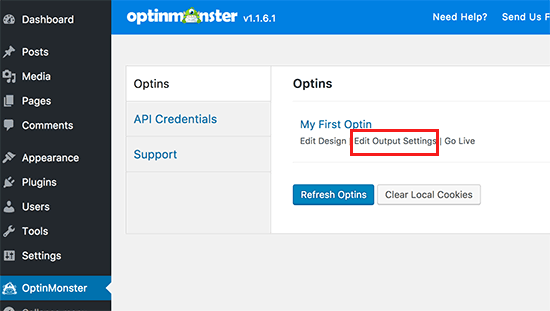 Edit output settings