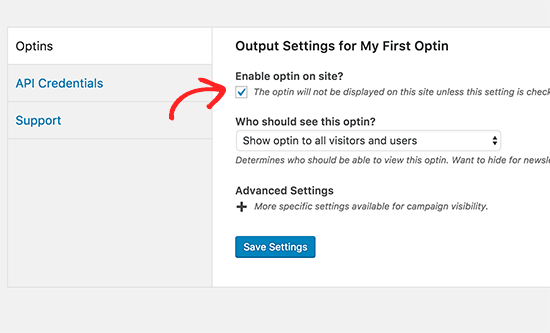 Enable optin on your site