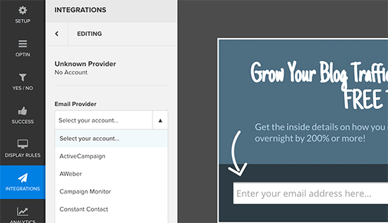 Select and connect your email service provider