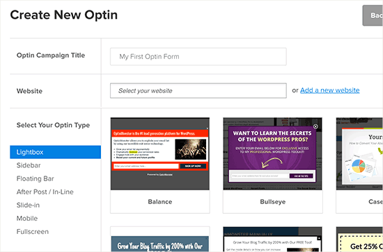 Creating new optin