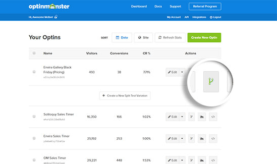 Running split tests in OptinMonster