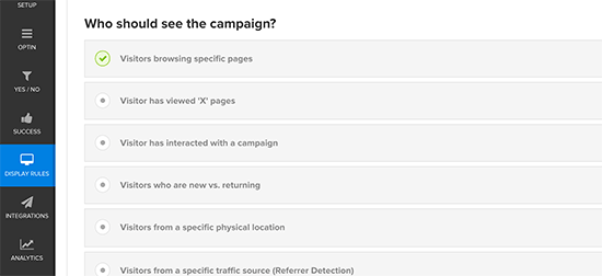 Target which users will see this optin