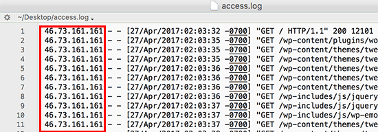 IP addresses in access log file