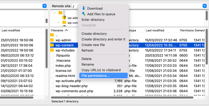 Check the File Permissions of the WP-Content Folder