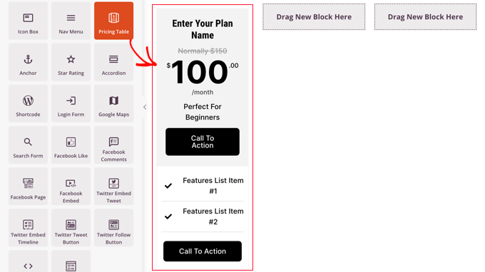 Add a SeedProd Pricing Table Block to Each Column