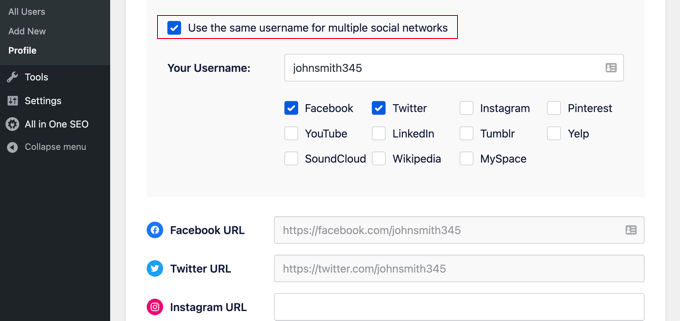 Quickly Adding Multiple Social Networks With Same Username