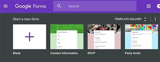 Creating a new form in Google Forms