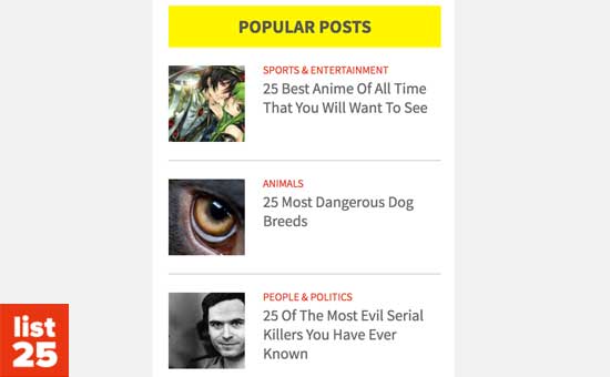 Popular posts on list25