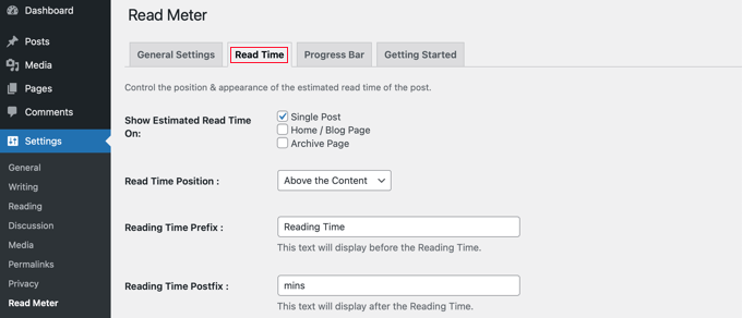 Edit read time settings