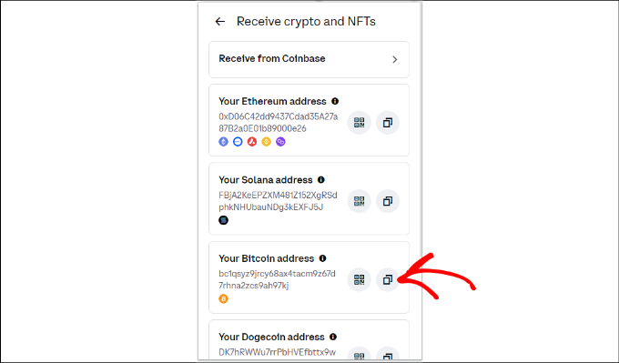 Copy bitcoin wallet address