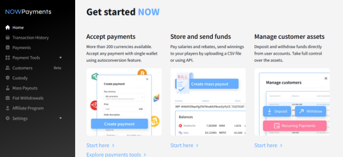 NOWPayments dashboard