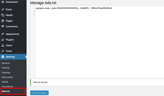 Ads.txt manager settings Ads.txt manager settings